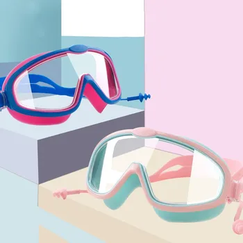 Nauji reguliuojami vaikai Didelis kadras HD Vandeniui atsparūs anti-rūko plaukimo akiniai su ausų kištukais Plaukimo treniruočių akiniai berniukams mergaitėms