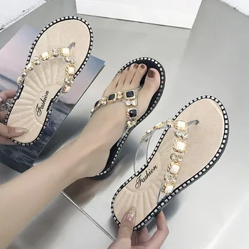 Comem Patogūs sandalai Ladies Flip Flops Rhinestone Fashion Slipper Flat Shoes 2023 Fashion Slippers Women Summer Slippers