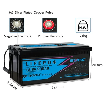 12V 200Ah LiFePO4 baterija SOEC 12.8V įkraunama ličio geležies fosfato baterija Įmontuotas BMS RV EV saulės energijos kaupimui Nuotrauka 4