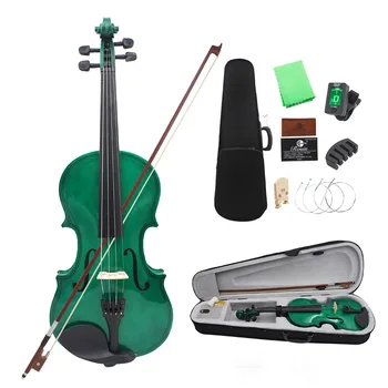 Smuiko profesionalas 4/4 Pradedantysis Studentas Smuikas Žalias smuikas su dėklu/lanku/smuiko tilteliais /Tuner/Mute/Strings priedų rinkiniai