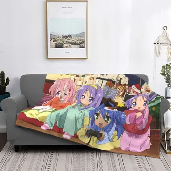 Lucky Star Anime Flanel mesti antklodes Konata Miyuki Kagami Tsukasa antklodės sofos sofos super šiltas pliušinis plonas antklodė