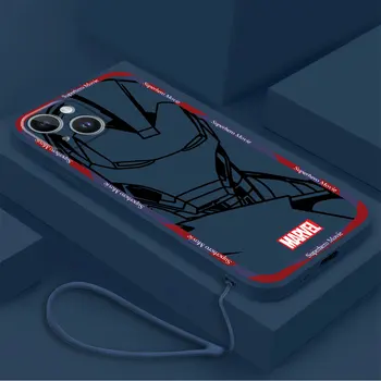 Kvadratinis skystas telefono dėklas, skirtas Apple iPhone SE 11 Pro XS 12 15 Plus 13 Mini X 14 Pro Max 7 8 XR Marvel Spider-man Geležinio žmogaus dangtelis