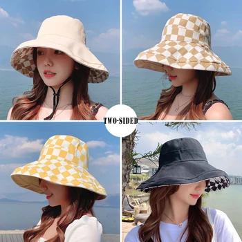 Moteriška bambukinė skrybėlė Dvipusis žvejo kaušas Kepurė Didelis kraštas Sunvisor Skrybėlė Moterų Panamos kepurė nuo saulės H150