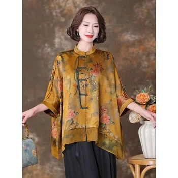 Ruduo Naujas stiliusChinese Style Prints Marškiniai moterims Tradiciniai kinų drabužiai Patogūs retro Hanfu Cheongsam pavasaris
