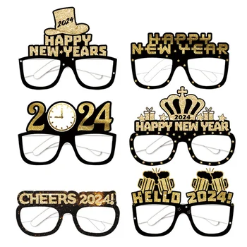 6vnt Nauja mada 2024 Naujieji metai Juodas auksas Popierius Spalvingi 3D akiniai Vaikų gimtadienio vakarėlis Foto rekvizitai Akiniai Nuotrauka 0
