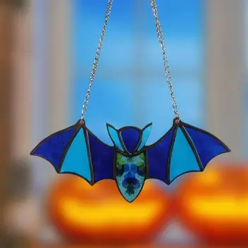 Helovino šikšnosparnio vitražas Saulės gaudytojas Akrilo saulės gaudyklės ornamentas Daugkartinio naudojimo akrilo šikšnosparnių dekoravimas miegamojo eglutei Nuotrauka 1