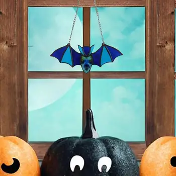Helovino šikšnosparnio vitražas Saulės gaudytojas Akrilo saulės gaudyklės ornamentas Daugkartinio naudojimo akrilo šikšnosparnių dekoravimas miegamojo eglutei Nuotrauka 2