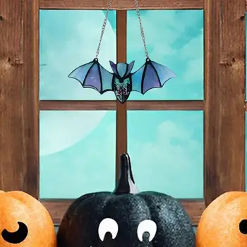 Helovino šikšnosparnio vitražas Saulės gaudytojas Akrilo saulės gaudyklės ornamentas Daugkartinio naudojimo akrilo šikšnosparnių dekoravimas miegamojo eglutei Nuotrauka 3