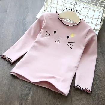 Cute Cat Girls marškinėliai Pavasario rudens mergaičių marškinėliai Medvilniniai viršugalviai vaikams Animacinis filmas Vaikiški marškiniai Ilgomis rankovėmis Mažylio apačia