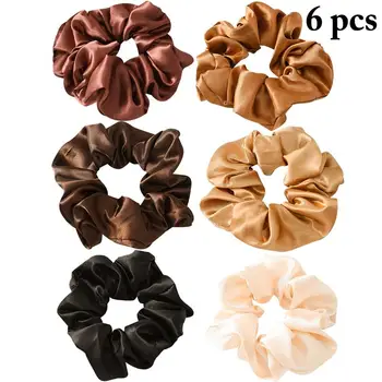 6Pcs/Set Solid Color Satin Hair Ropes Hair Scrunchies Elastic Solid Color Scrunchy Hair Ropes Hair Accessories For Women Girls