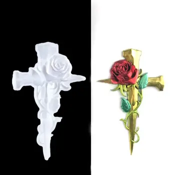 Cross Rose silikoninė forma Sienų apdaila Pakabukas Krištolas Epoksidinė derva Liejimo formos Kabantis ornamentas Gėlių silikoninės formos