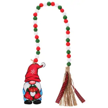 Kalėdinis medinis karoliukų vainikas su kutais Siena kabantis dekoro karoliukas Medinis pakabukas Kalėdų senelis Beveidis lėlės karoliukas Kabanti virvelė