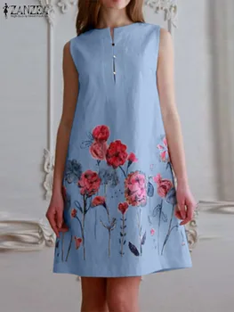 Bohemijos marginta suknelė Moteriškas vasaros sundress ZANZEA 2023 Casual O Kaklas Be rankovių paplūdimio vestidos Moteriškos atostogų suknelės Kaftan