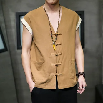 Sinicism Dial Sagties spalvų kontrastinė liemenė vyrams Vyriška vasarinė medvilnė Lininiai marškiniai be rankovių Kiniško stiliaus Tang Tops Homme M-5XL