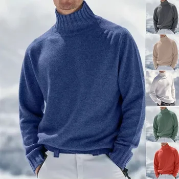 2023 rudens/žiemos vyriškas apatinis megztinis su aukšta apykakle šiltam ir laisvalaikiui