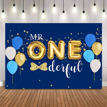 Mr onederful 1-ojo gimtadienio fonas Mėlyni ir auksiniai blizgučiai Gimtadienio nuotrauka Fonas Naujagimiai Pirmasis gimtadienis Fotosesija Prop Nuotrauka 0