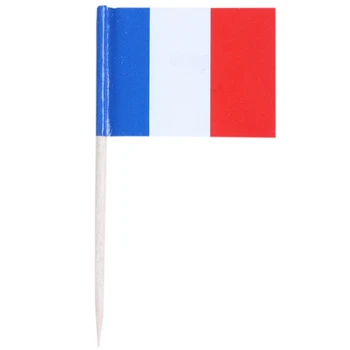 Lot Of 300 Lambs Mini medinis dantų krapštukas su vėliava vakarėlių vaisių pyrago dekorui - Prancūzija (mėlyna, balta, raudona) Nuotrauka 2