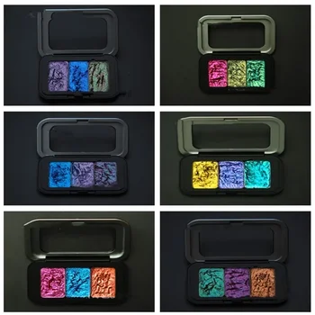 3 spalvų dėžutė Chameleono kietos akvarelės dažų rinkinys Meno reikmenys Tapyba Nagų dekoravimas Kaligrafija Tonizuojantys perlamutriniai dažai