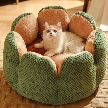 Pliušinė kačių lova Gėlių forma Minkštas katės lizdas Veislyno kaktusas Naminių gyvūnėlių namelis kačiukui Šuniukas Gilus miegas Patogus padas Žieminis šiltas kilimėlis