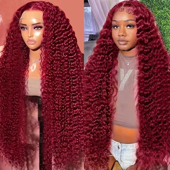 99J Burgundija 13x4 gilių bangų nėrinių priekyje žmogaus plaukų perukas HD skaidrūs nėriniai priekiniai perukai moterims Brazilijos raudonos spalvos Remy perukai