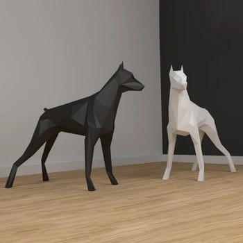3D Didysis Danės šuo Gyvūnų kortelė Popierius Sienų menas Skulptūros modelis Žaislas Namų dekoro kambario dekoras 