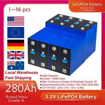 Lifepo4 baterija 320AH 340AH 280AH 3.2V ličio geležies fosfatas Saulės baterijų paketas 12V 24V 48V Kempingas RV valtis golfo krepšelis Šakinis krautuvas