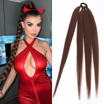 Ponytail Extensions Synthetic Boxing Braids Brown Wrap Around Chignon Tail With Rubber Band Hair Ring 26 colių Ombre Braid DIY