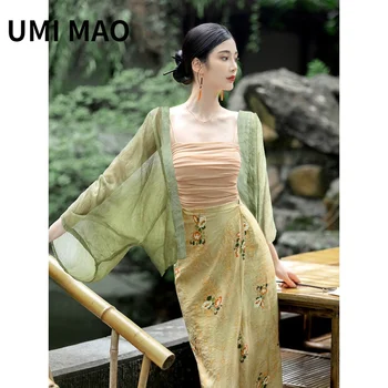 UMI MAO Patobulintas Han rinkinys Moterų kasdienis vasaros Han elementas Nacionalinio stiliaus kardigano suknelė Femme Y2K