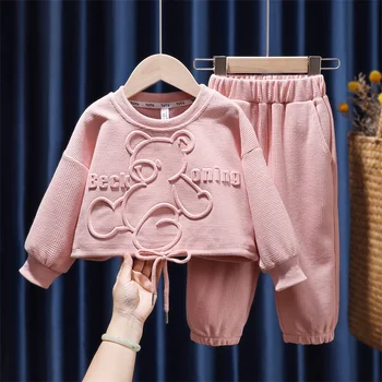 Baby Girls drabužių rinkiniai Gyvūnų animacinių filmų kostiumas Pavasario rudens topai+Kelnės Dvi dalys 2023 Nauja sportinė apranga Vaikiška megztinių apranga