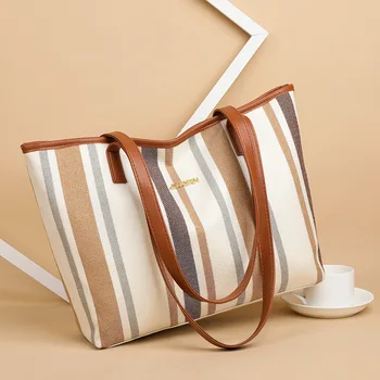 Mada naujas dryžuotas didelis krepšys Korėjietiško stiliaus paprastas didelės talpos moteriškas krepšys per petį elegantiškas motininis krepšys lašas siuntimas