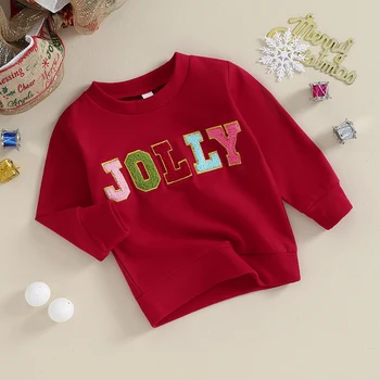 Mažylė mergaitė Kalėdiniai džemperiai Neryškių laiškų siuvinėjimai Megztiniai ilgomis rankovėmis Megztiniai Viršugalviai Žieminiai drabužiai