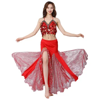 Sexy Women sequin coin fringe stage performance clothes for belly dance Nuotrauka 0