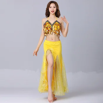 Sexy Women sequin coin fringe stage performance clothes for belly dance Nuotrauka 2