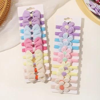 10Pcs Girl Soft Bow Hair Band Sweet Flower Elastic Hair Tie Rubber Band Hair Accessories for Kids Mielas Ponytail Holder Galvos apdangalas Nuotrauka 3
