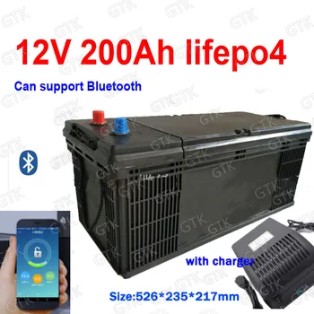 GTK 12V 200AH Lifepo4 ličio baterija bluetooth BMS APP 12.8V 200Ah jūrų turistiniam laivui Saulės energijos kaupimas + 20A įkroviklis