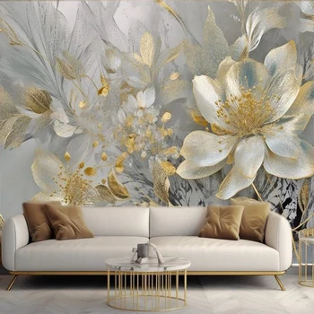 tapetai Prabangus kūrybinis namų dekoravimas 3D stereoskopinės reljefinės auksinės gėlės Siena Freska Popierius Miegamasis Svetainės fonas