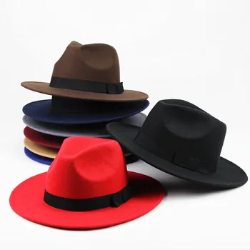 Europos ir Amerikos gatvės nuotraukos su vilnos imitacija,britų retro džiazo skrybėlės,vyriškos ir moteriškos didelės brimmed viršutinės skrybėlės,veltinis Nuotrauka 2