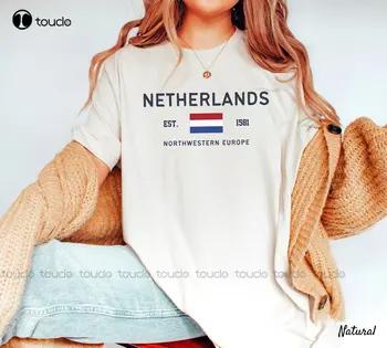 Nyderlandų marškinėliai Olandijos vėliavos drabužiai Olandija Dovana Unisex Minkšti ir patogūs marškinėliai Berniukai Balti marškinėliai Xs-5Xl Spausdintas trikotažas
