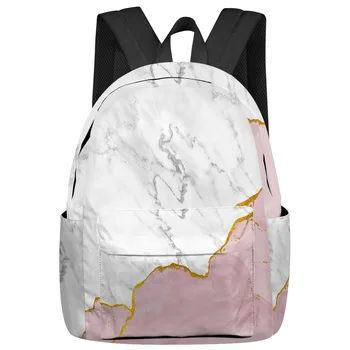 Balto marmuro rožinė kuprinė Paaugliai Studentų mokykliniai krepšiai Nešiojamas kompiuteris Individuali kuprinė vyrams Moterų kelioninis krepšys