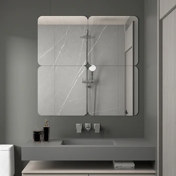 1 gabalas kvadratinio veidrodžio paviršiaus sienos lipdukas nuimami akrilo lipnūs lipdukai namų vonios veidrodis svetainės sienų dekoras Nuotrauka 5
