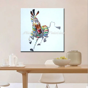 Mintura rankomis nutapyta laiminga zebro aliejinė tapyba ant drobės,Šiuolaikinis abstraktus spalvingų gyvūnų sienų menas vaikų kambario namų dekoravimui