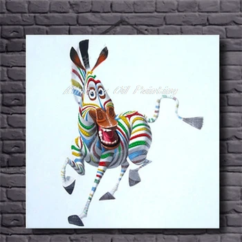 Mintura rankomis nutapyta laiminga zebro aliejinė tapyba ant drobės,Šiuolaikinis abstraktus spalvingų gyvūnų sienų menas vaikų kambario namų dekoravimui Nuotrauka 1