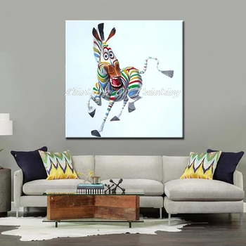 Mintura rankomis nutapyta laiminga zebro aliejinė tapyba ant drobės,Šiuolaikinis abstraktus spalvingų gyvūnų sienų menas vaikų kambario namų dekoravimui Nuotrauka 4