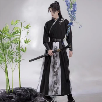 3XL Juoda moteriška kinų elementų suknelė Senovės kovos menų stilius Hanfu Kimono studentų klasės uniformos komplektas Vyriškos suknelės kostiumai