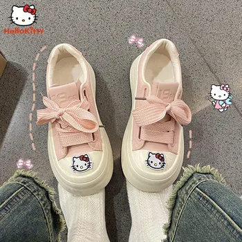 Child Hello Kitty Student White Shoes Girl 2023 Nauji rožiniai laisvalaikio mados sportbačiai Kawaii Cosplay drabužiai Korėjos padidinta dovana