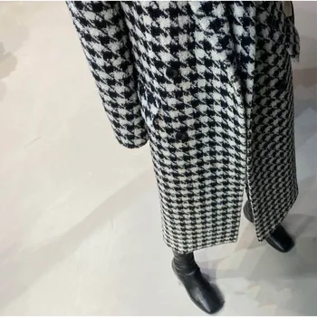 Vilnos mišiniai Žiemos moterų biuras Lady Plaid Classic Long Back-lit Chic Design Gentle Korean Style Streetwear All-match Nauja Nuotrauka 1