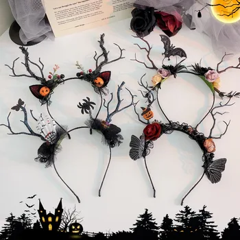 Helovino rekvizitai, juodos šakos Helovino plaukų aksesuarai, triukas ar skanėstas juokingos Cos Spider Rose plaukų segtuko dekoracijos