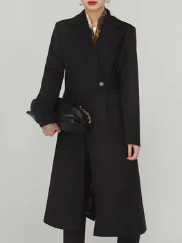 2023 Vieno mygtuko žiemos moteriškas paltas dvipusis vilnos mišinys Kašmyras Kietas laisvas Šiltas Prabangūs gatvės drabužiai Nauja mada Nuotrauka 0