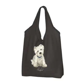 Mielas Vakarų Škotijos baltojo terjero šuo Bakalėjos pirkinių krepšys Mados pirkėjas Pečių krepšiai Nešiojama Westie šuniuko rankinė