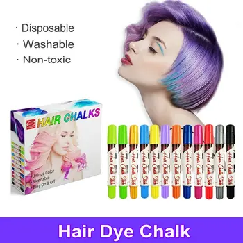 Plaunami plaukų spalvų pieštukai 12 spalvų vienkartiniai plaukų dažai Kreidelinė Pastelė Laikinas Cosplay plaukų dažymo rašiklio rinkinys